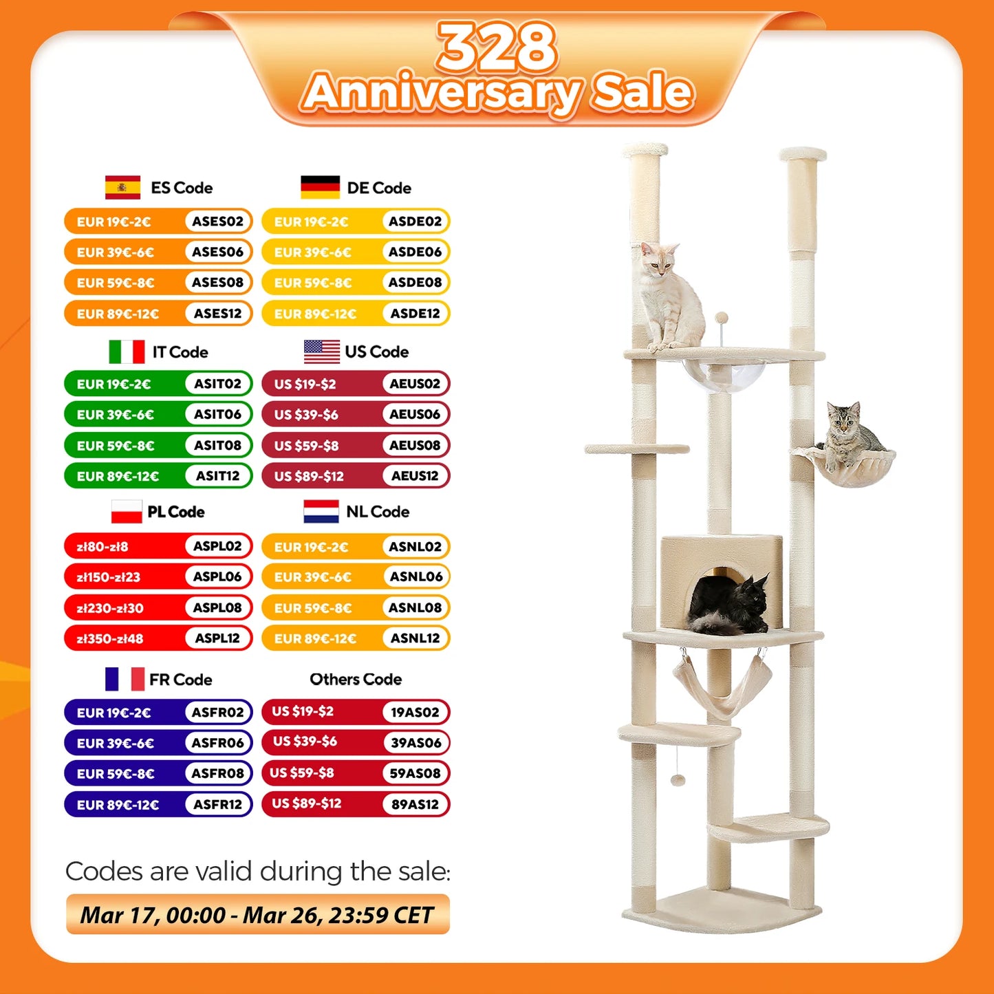 Floor to Ceiling Cat Tree Adjustable Cat Tower Tall Kitty Climbing Play House Tall Kitty Climbing Play House with Scratching Posts Cozy Condo Perches Hammock