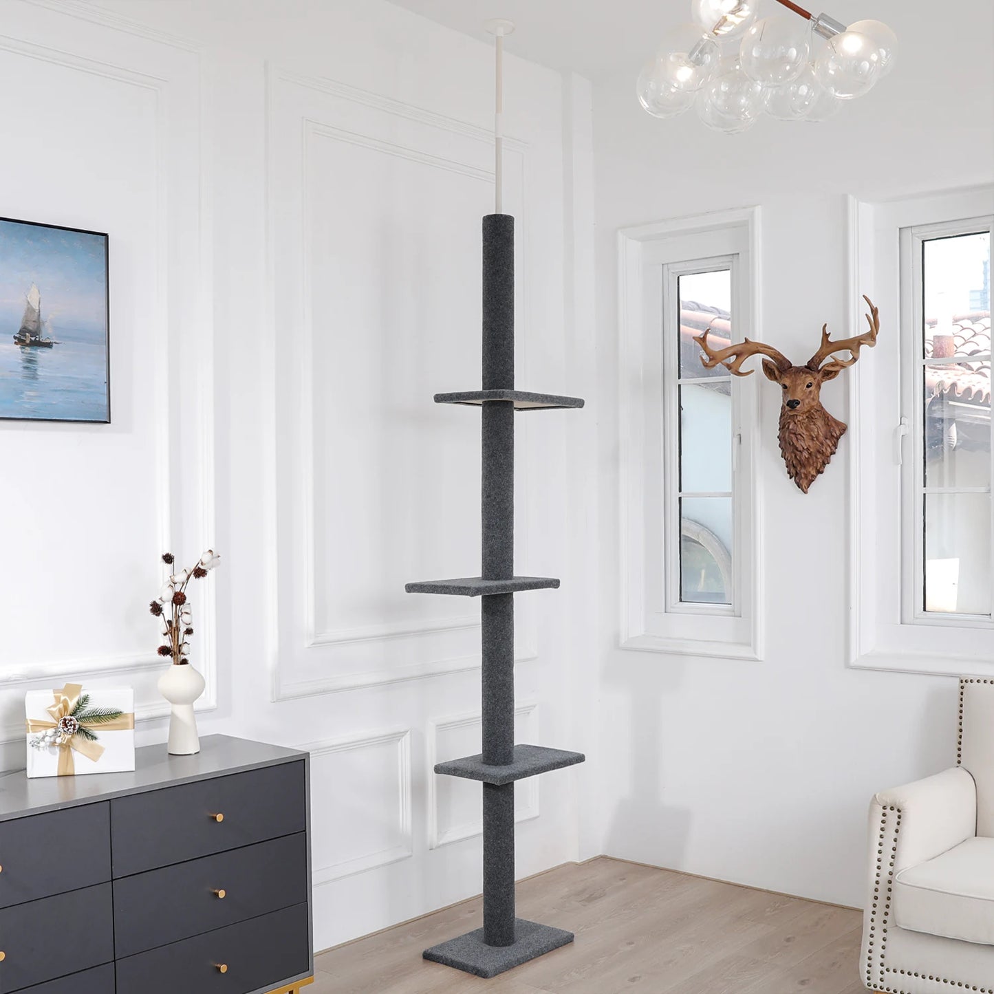 Adjustable Floor-to-Ceiling Vertical Cat Tree Tower Stable Tall Cat Climbing Tree Cat Kittens Cat Toy Suitable for Indoor Cats