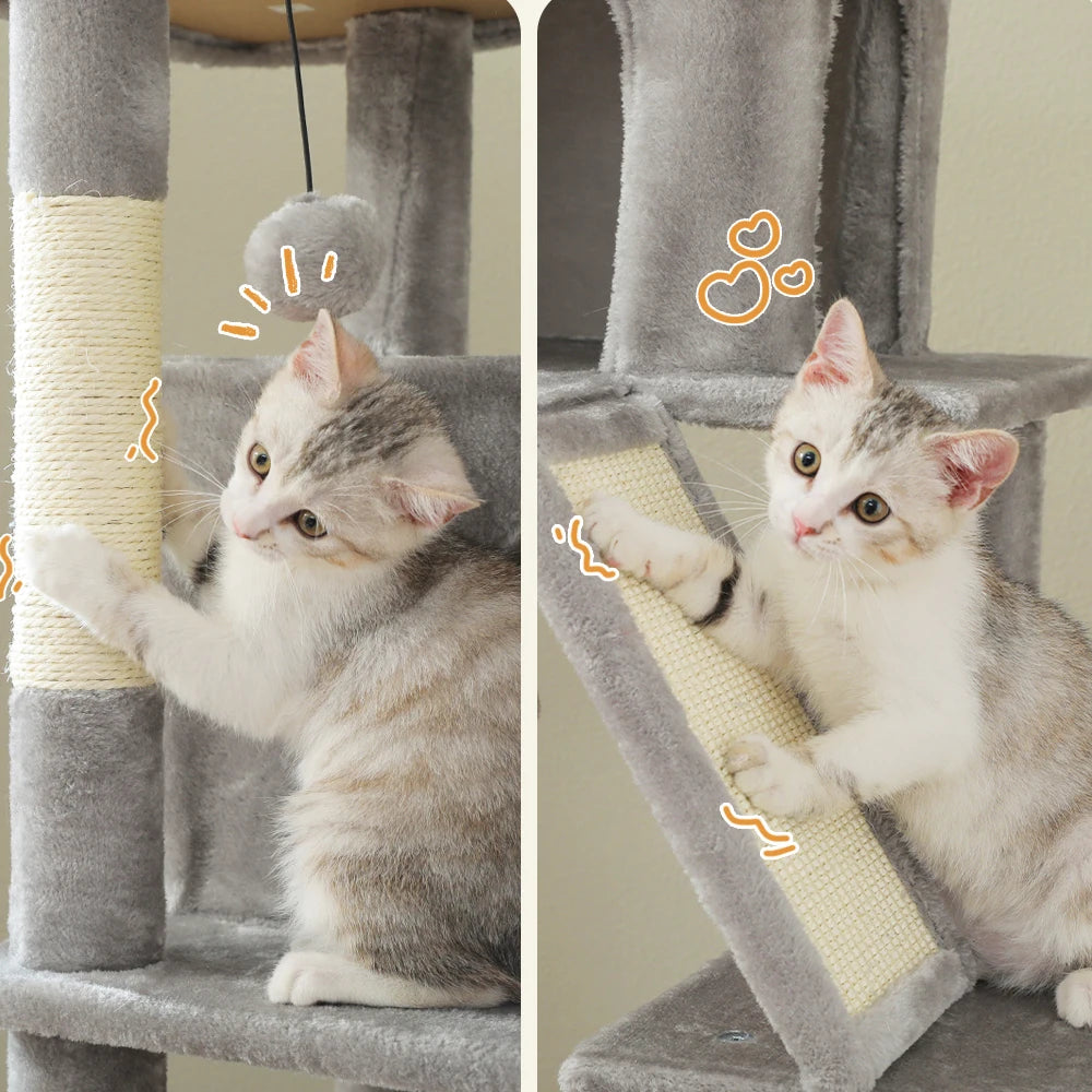 Large Cat Tree Tower Home Furniture Cat Tower Pets Hammock Sisal Cat Scratching Post Climbing Frame Spacious Perch