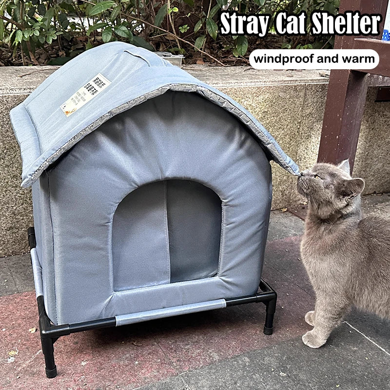 All-Weather Stray Cat House, Winter Warm Insulated Waterproof Shelter, Foldable Washable Outdoor Kennel for Cats
