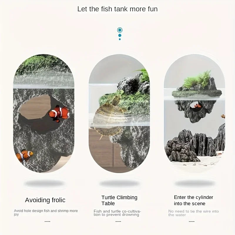 Multi - Use Aquarium Floating Island Decor Rock with Shelter for Fish, Ecological Scenery Rockery for Fish Tank Landscaping