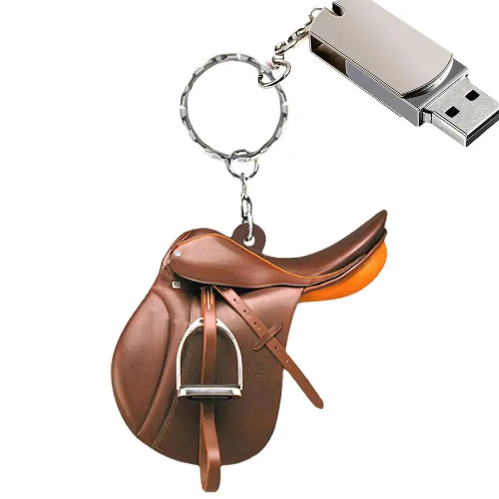 Horse Saddle Ornament Riding Horse Keychain Flat Acrylic Horse Lover Saddle Cowboy Cowgirl Western English Car Rear View Mirror Accessories