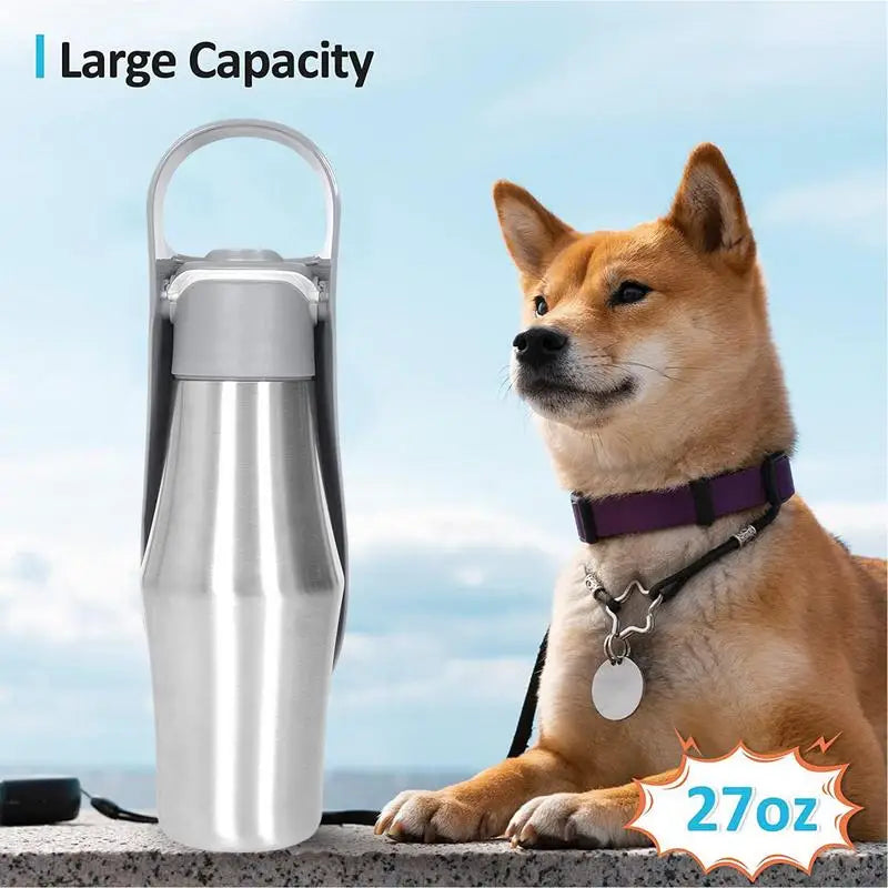 Dog Water Bottle 27oz Stainless Steel Travel Water Dispenser Travel Camping 2 In 1 Dog Water Bowl