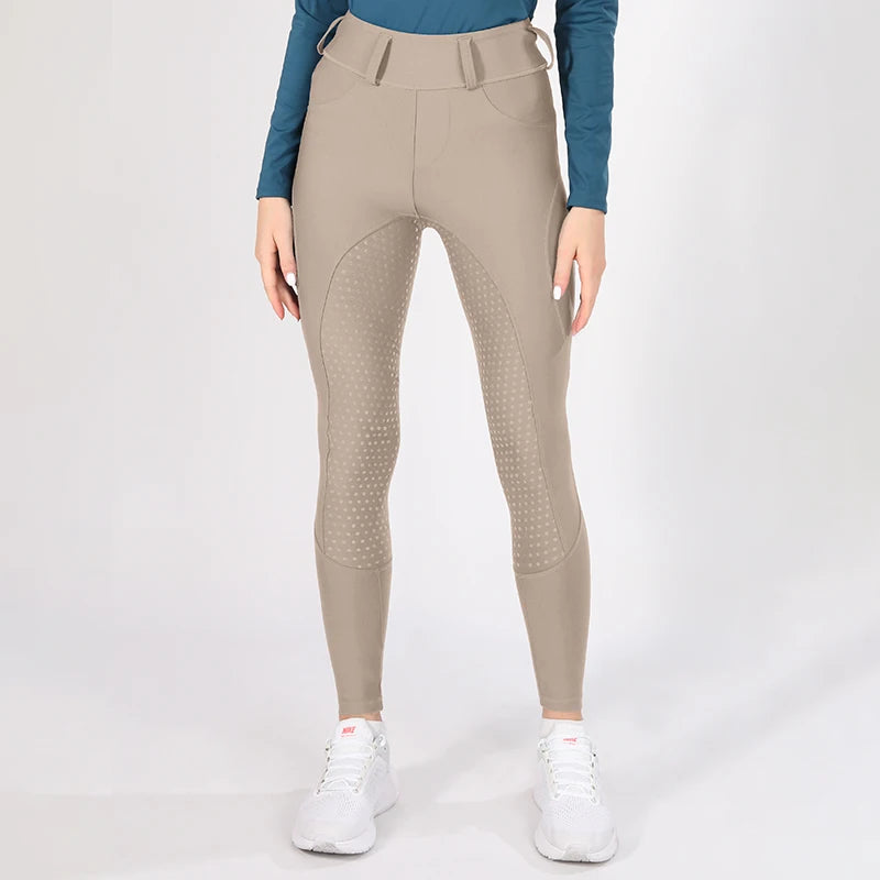 MXLLINA White Horse Riding Pants Women Equestrian Breeches Full Seat Silicone Competition Leggings Anti-pilling Sports Tights