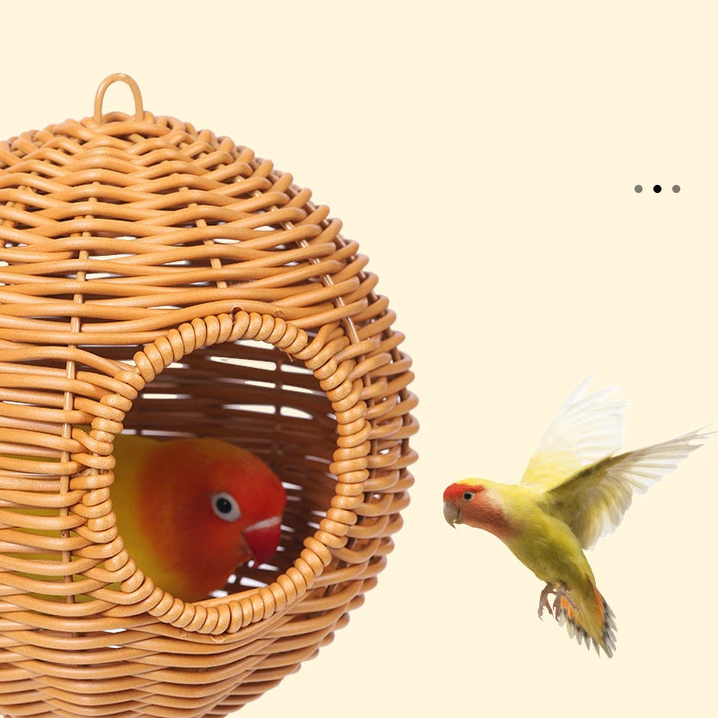 Bird Nest Fake Grass Handwoven Bird Cage House Parrot Canary Lovebird Parakeet Cockatiel Hatching Bird Hut
