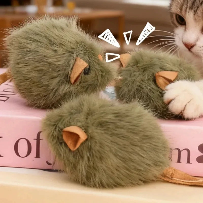 Interactive Plush Mouse Cat Chew Toy Simulated Squeaking Mice Bite-resistant Kitten Toy Kitten Biting Running Rat Toy Pet Supply