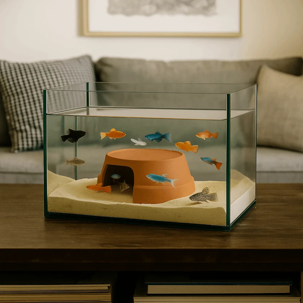 Multifunctional Ceramics Reptile Hide Box Decorative Hiding area Turtle Hideout Entrance Reptile Terrarium for Home