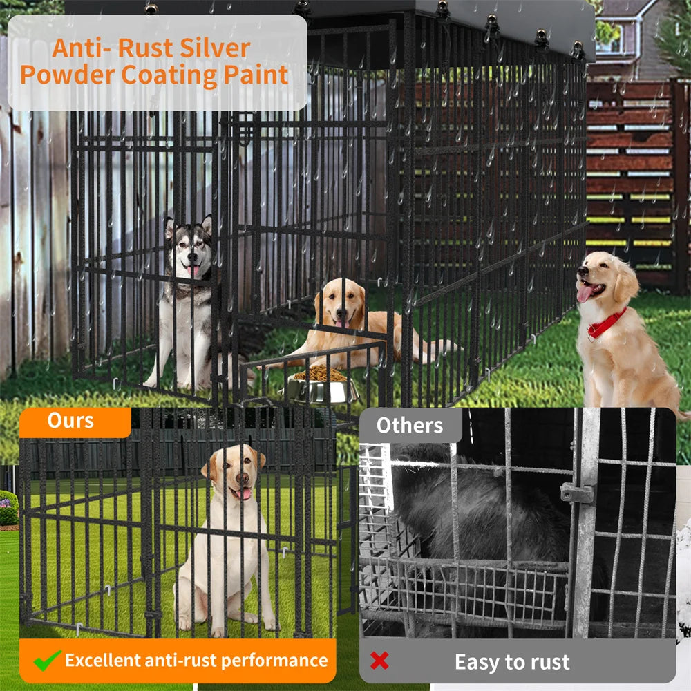 Heavy Duty Large Dog Kennel Pet Welded Metal Playpen Animal Cage with Roof Cover Pet Run Enclosure Playpen House Outdoor Indoor