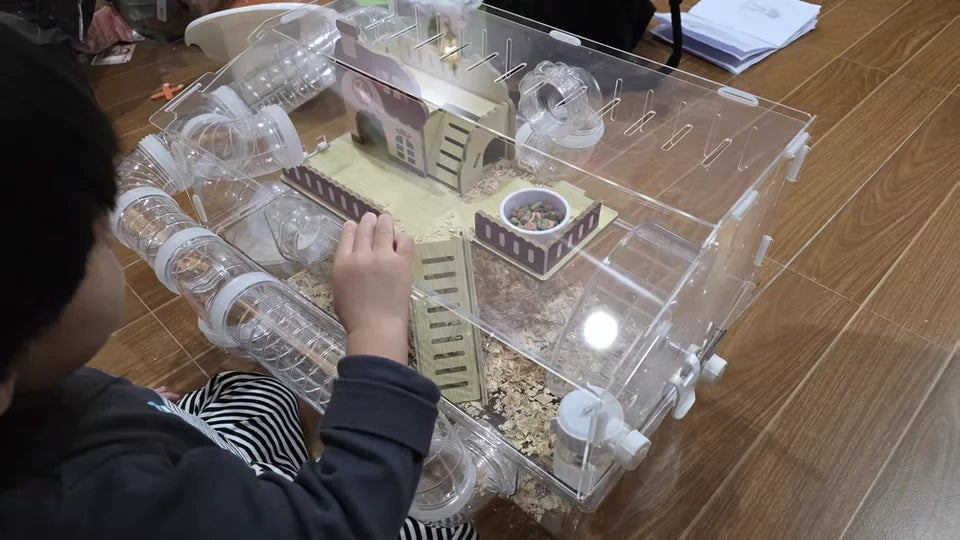 Transparent Acrylic Hamster House, with Tunnel,