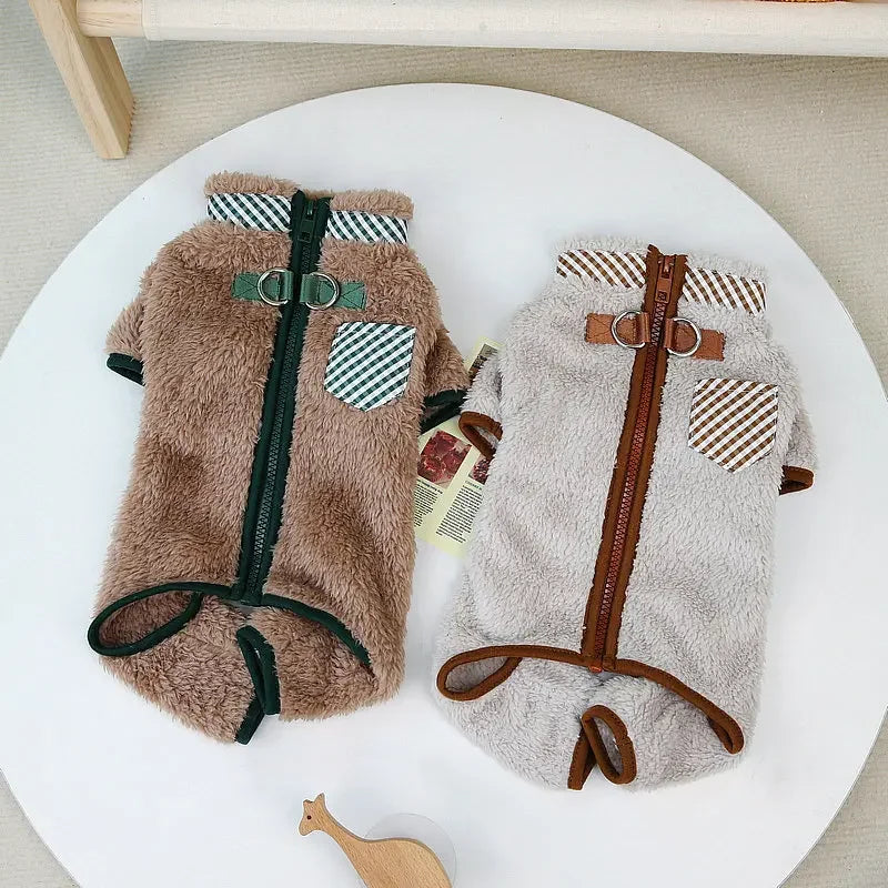Towable Pet Jumpsuit with Buckle Winter Warm Puppy Dog Suit Clothes for Small Dogs Yorkshire Shih Tzu Overalls Clothing