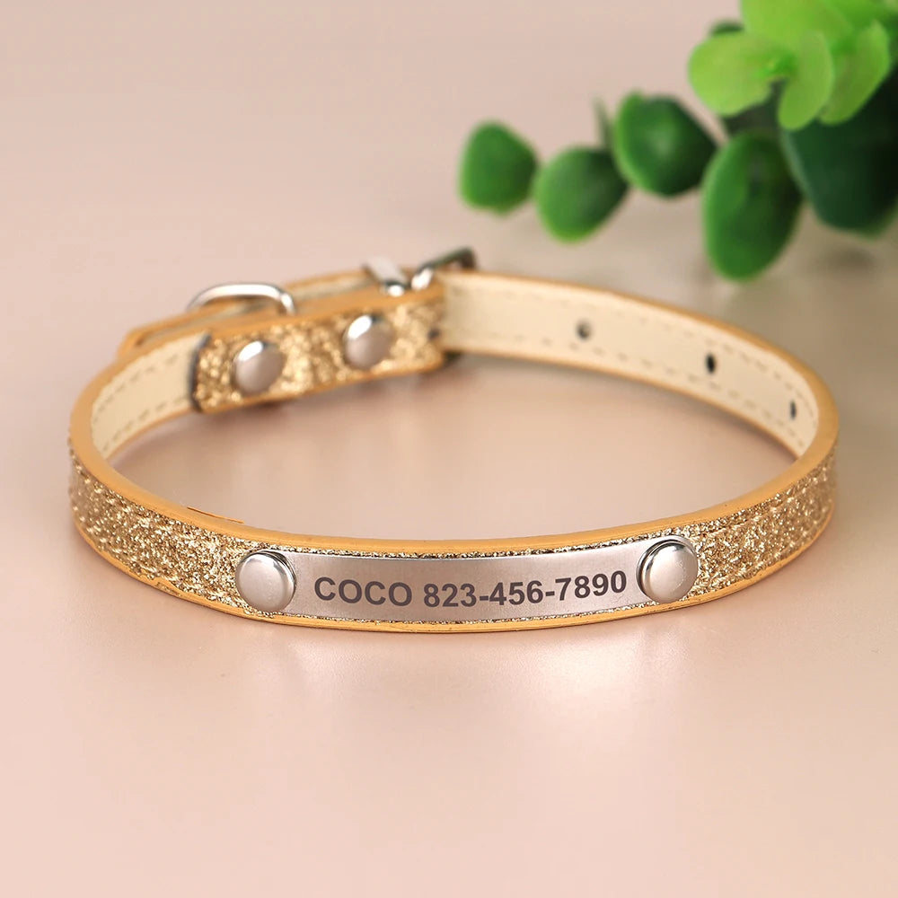 Custom Cat Collar Bling Leather Cat Collars Personalized Kitten Cat Small Dogs Puppy Collar With Engraved ID Nameplate