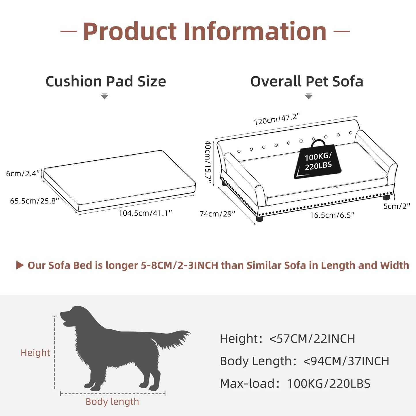 Elevated Luxurious Dog Bed Sofa Microfiber Leather Cover Extra Large with Removable Cushion