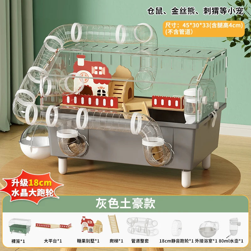 Transparent Acrylic Hamster House, with Tunnel,