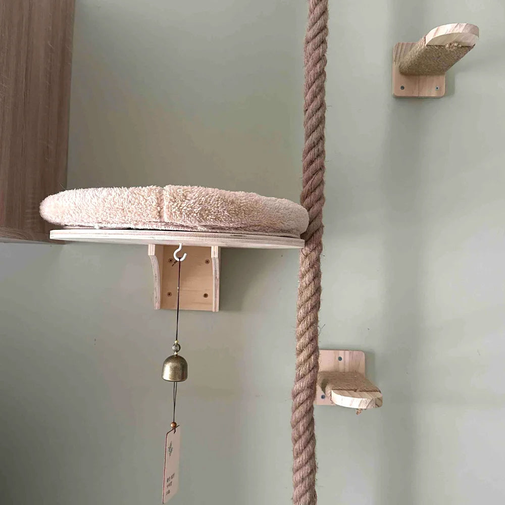 Wall-Mounted Cat Hammock Cradle Cat Climbing Frame Floating Shelf Solid Wood Cats Scratch Posts for Sleeping and Playing Toy