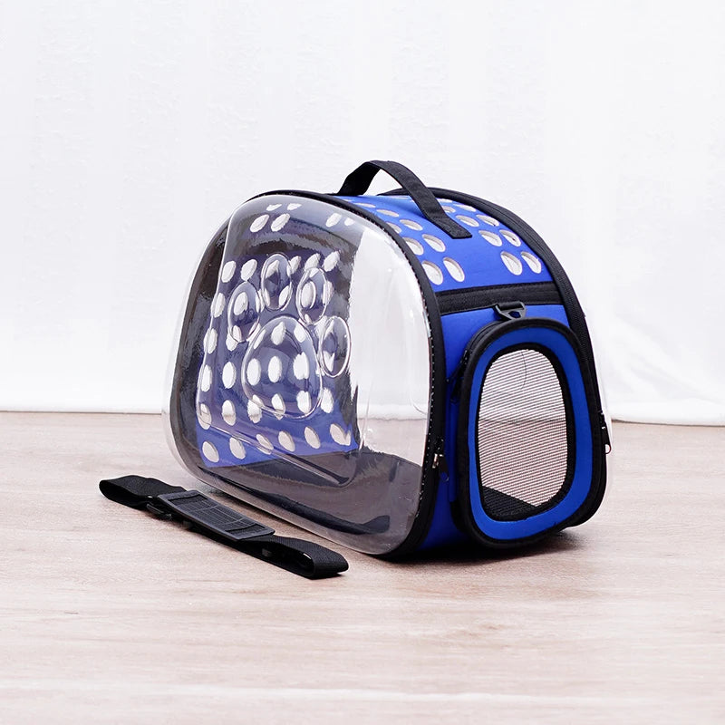 Portable Breathable Pet Carrier Backpack, Outdoor Handbag Transparent Foldable Breathable Pet Travel Shoulder Strap Bag