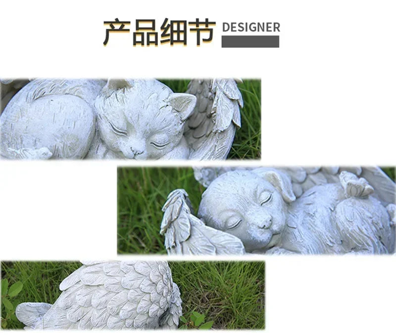 Pet Dog Cat Tombstone Personalized Memorial Stone Resin Statue Creative Angel Dog Cat Ornament Pet Tombstone Memorial Stone