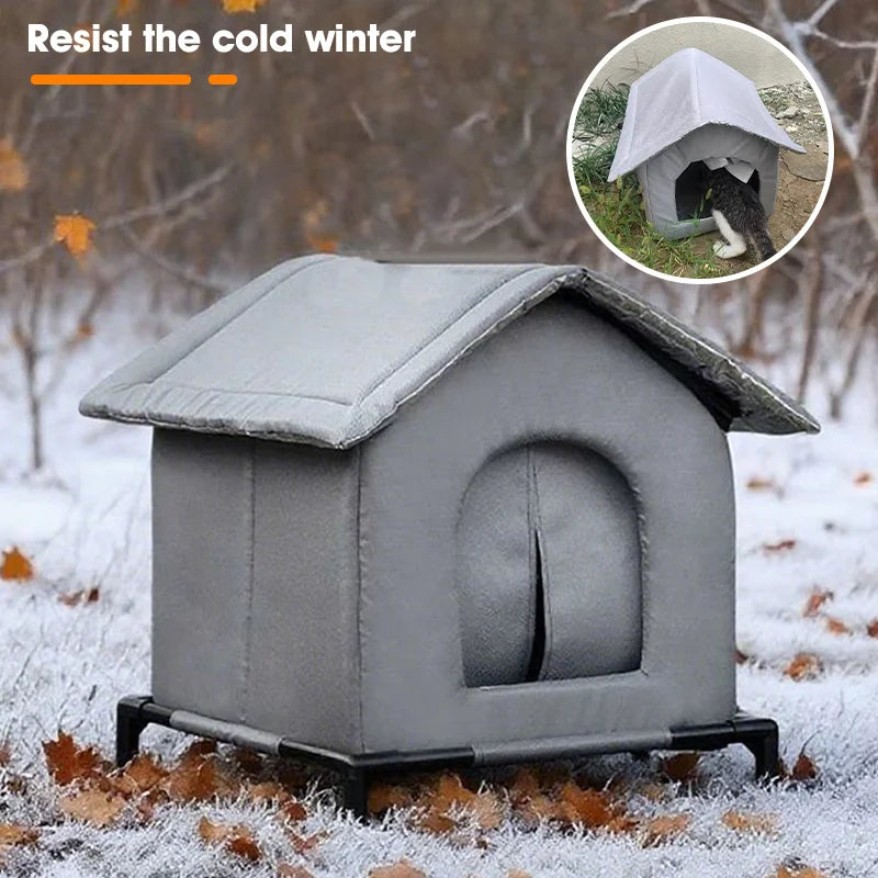 All-Weather Stray Cat House, Winter Warm Insulated Waterproof Shelter, Foldable Washable Outdoor Kennel for Cats