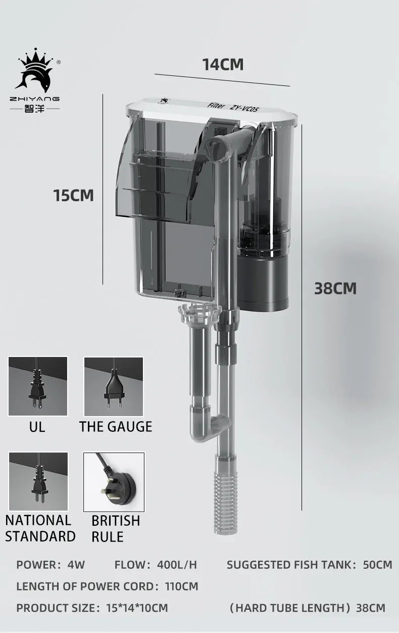 Aquarium 110V 220V Wall-mounted Filter Fish Tank Filter External Grass Tank Filter Water Flow Adjustable Suitable for 30-80CM