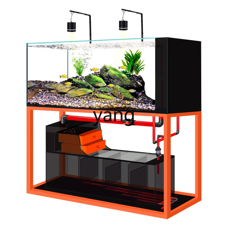 yjq native stream tank ultra-white glass side overflow ecological bottom filter fish tank living room aquarium