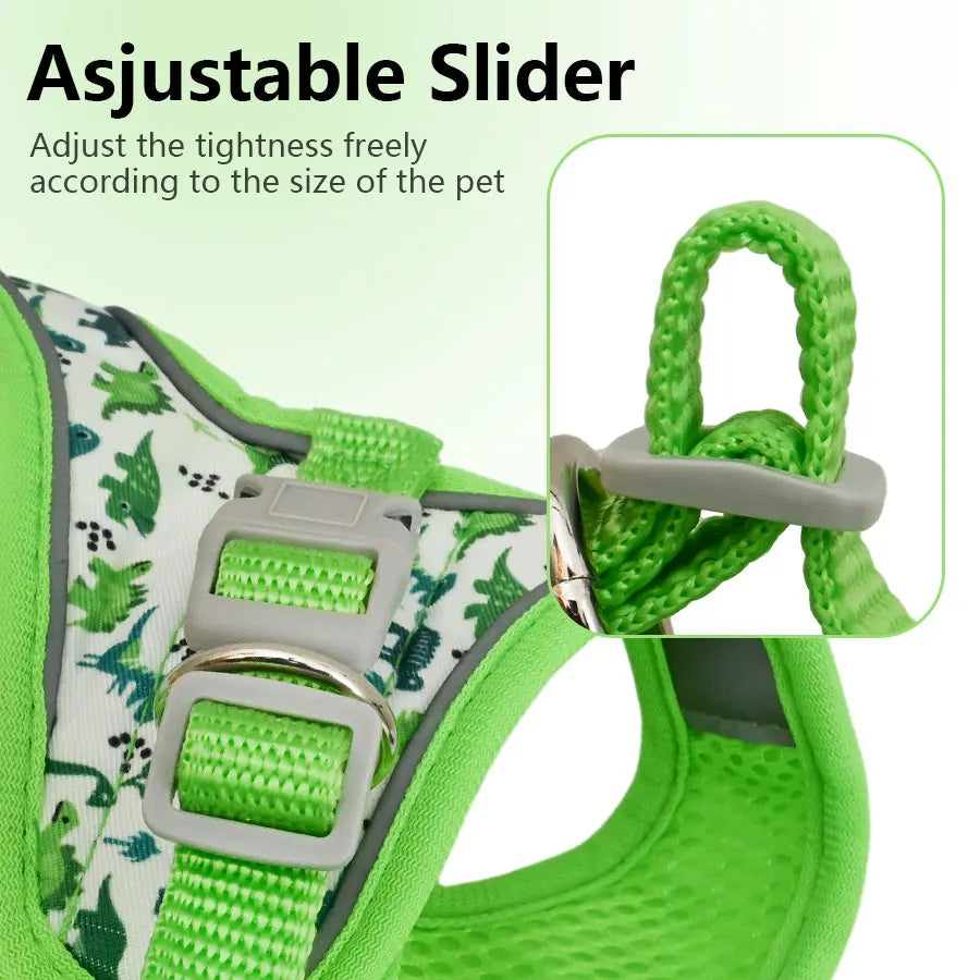 DH009 Cartoon-Dog harness and leash set features a breathable honeycomb mesh design to prevent overheating and sweating.