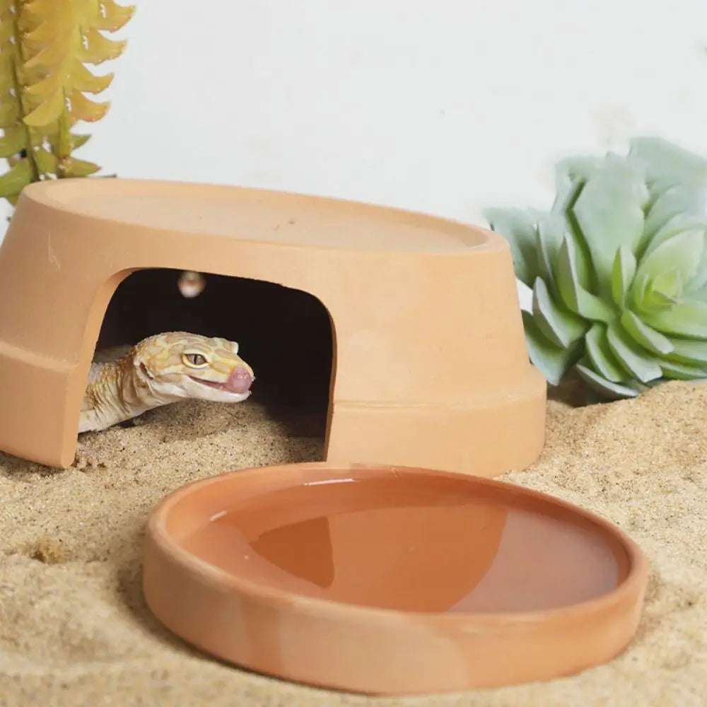 Multifunctional Ceramics Reptile Hide Box Decorative Hiding area Turtle Hideout Entrance Reptile Terrarium for Home