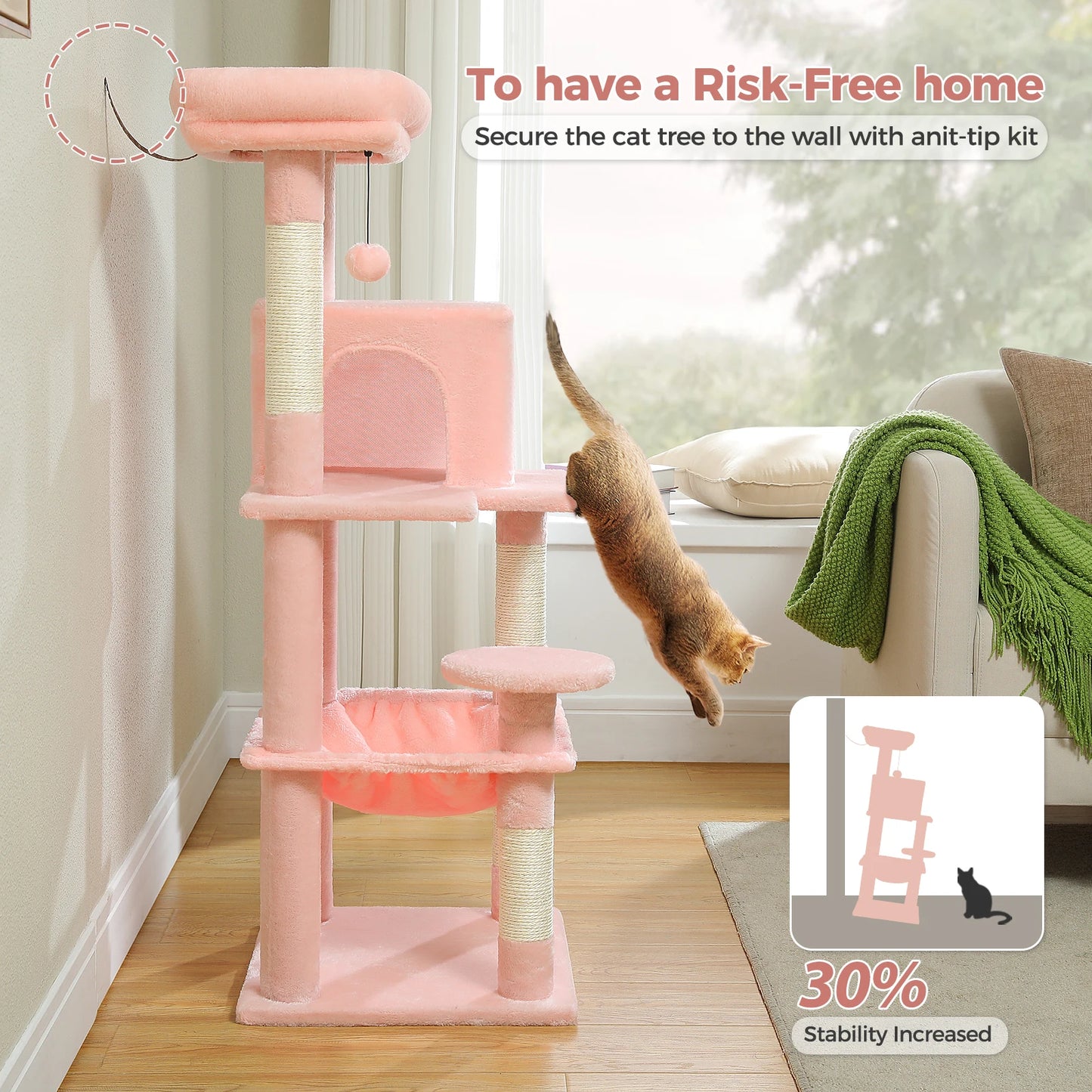 Cat Tree for Indoor Cats, 5-Level Cat Tower for Large Cats with Metal Frame Large Hammock Cat Condo with Big Top Perch
