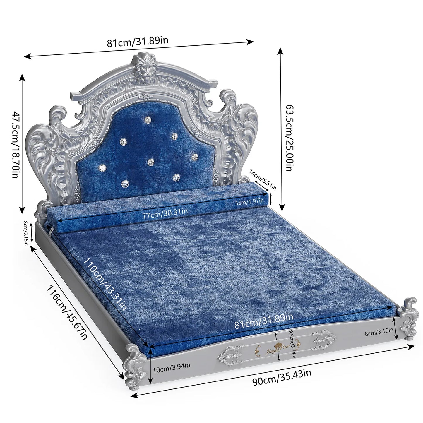 Luxury Pet Bed  Headboard, Dutch Velvet Dog Cat Bed for Medium and Large, European Style Noble Pet Bed