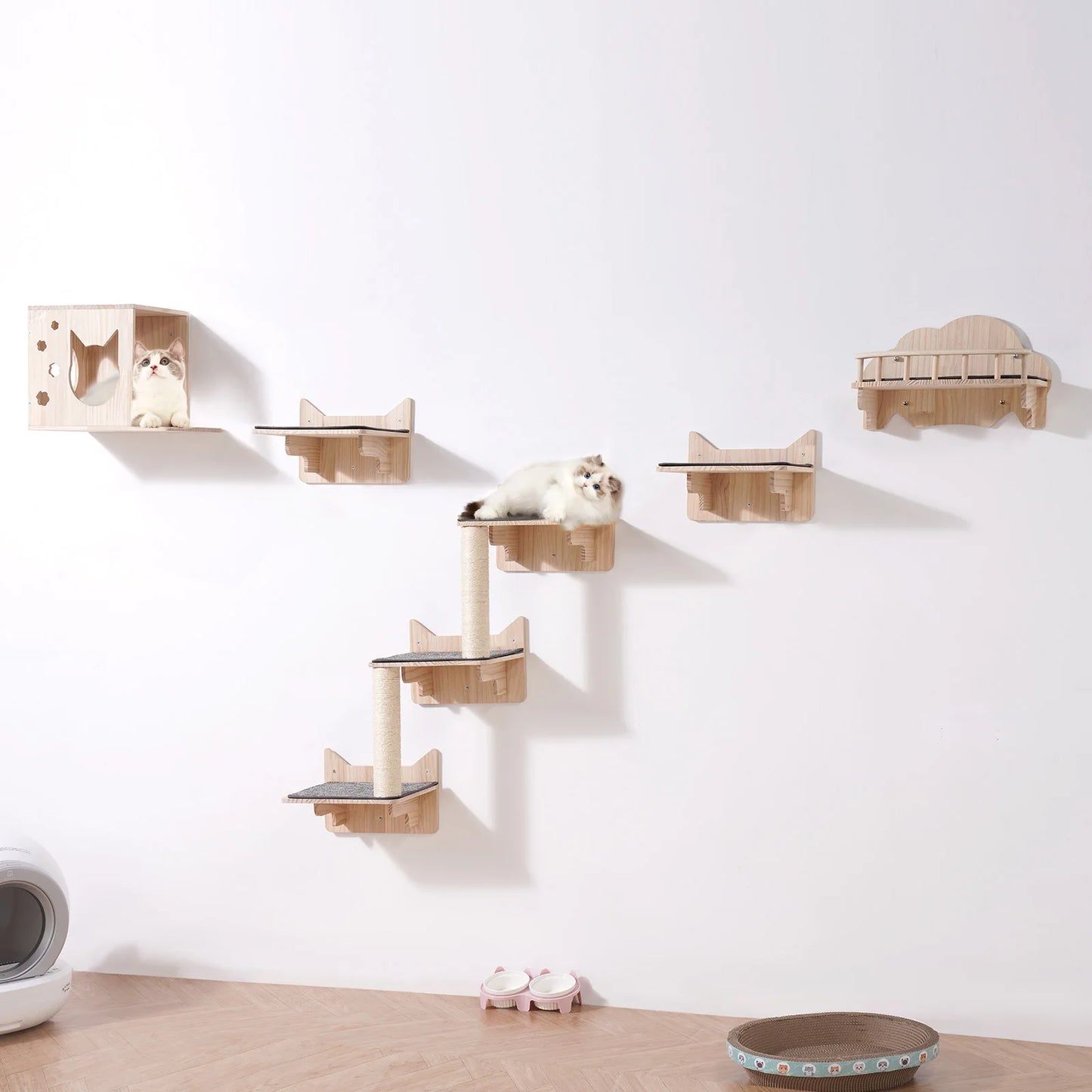 Wall Mounted Cat Shelves  and Perches Cat Floating Furniture up to 40lbs for Sleeping/Playing/Climbing Set Sleeping/Playing/Climbing Set