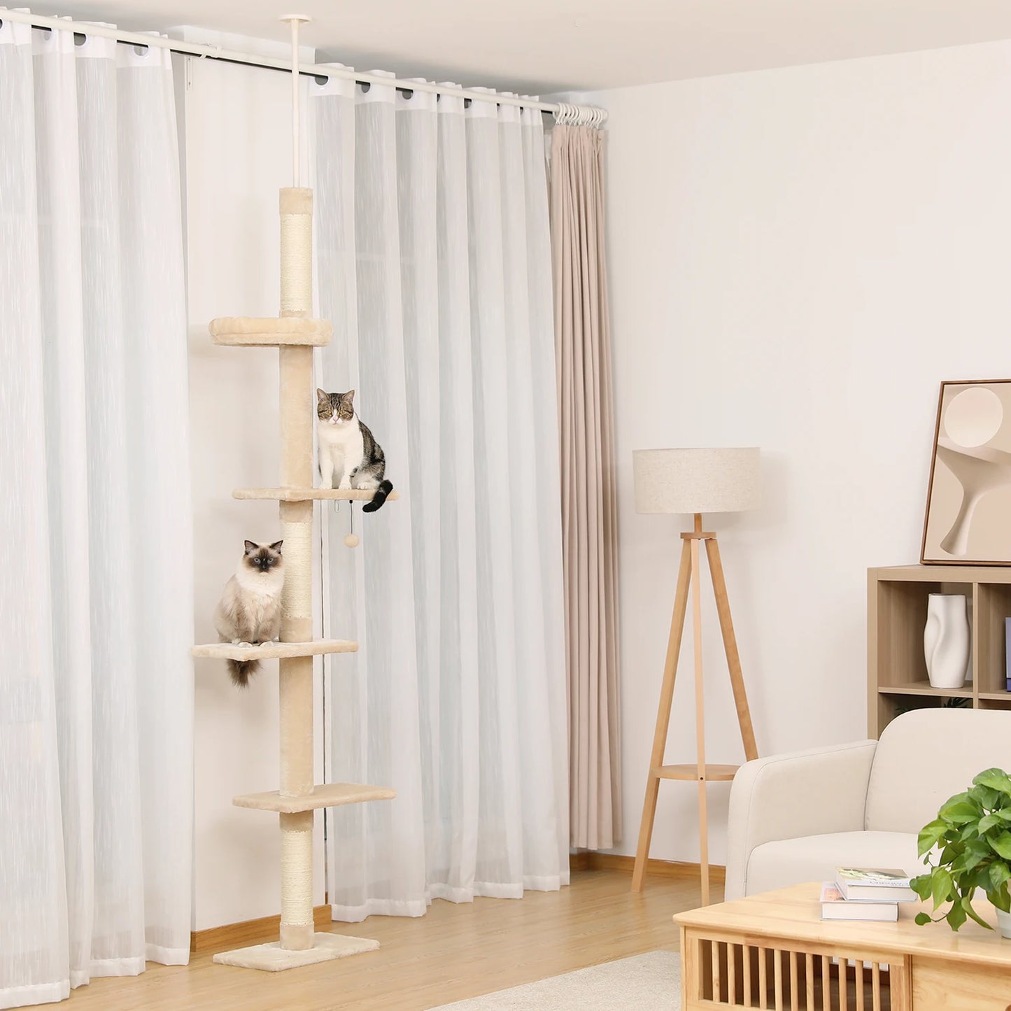 Adjustable Floor-to-Ceiling Vertical Cat Tree Tower Stable Tall Cat Climbing Tree Cat Kittens Cat Toy Suitable for Indoor Cats