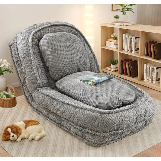 Upholstered Human Dog Bed for Adult & Pets, Convertible Lazy Sofa Bed with 5 Adjustable Position, Comfy Tatami Bean Bag Lounge Chair