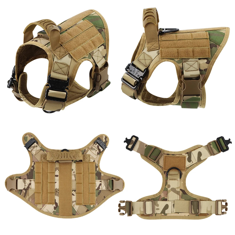 Military Large Dog Harness Collar Leash Bags Patches Set Malinois Training Vests Tactical Dogs Harnesses Accessories