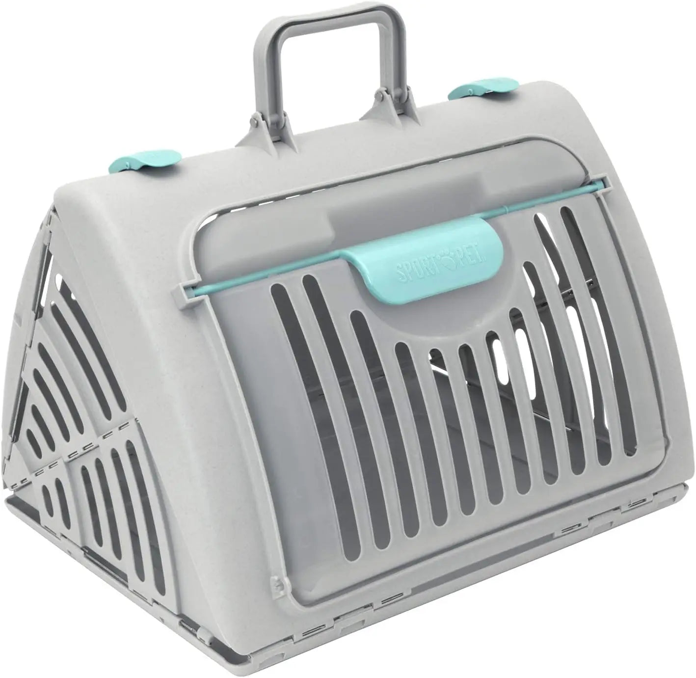 Sport Pet Foldable Travel Cat Carrier with A Waterproof Bed - Front Door Plastic Collapsible Carrier, Gray (CM-10064-CS01)