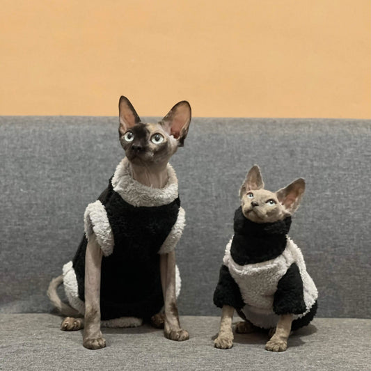 Lamb Wool Coat for Cats Sphynx Cat Clothing Winter Soft Grey T-Shirt for female Kittens Devon Rex Short or Long Sleeves Loungewear