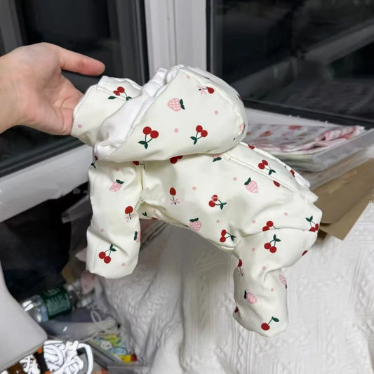 Pet Poodle Four-Legged Cotton Coat Teddy Warm Clothes Schnauzer Cherry Print Down Jacket Dog Winter Thickened Jumpsuits