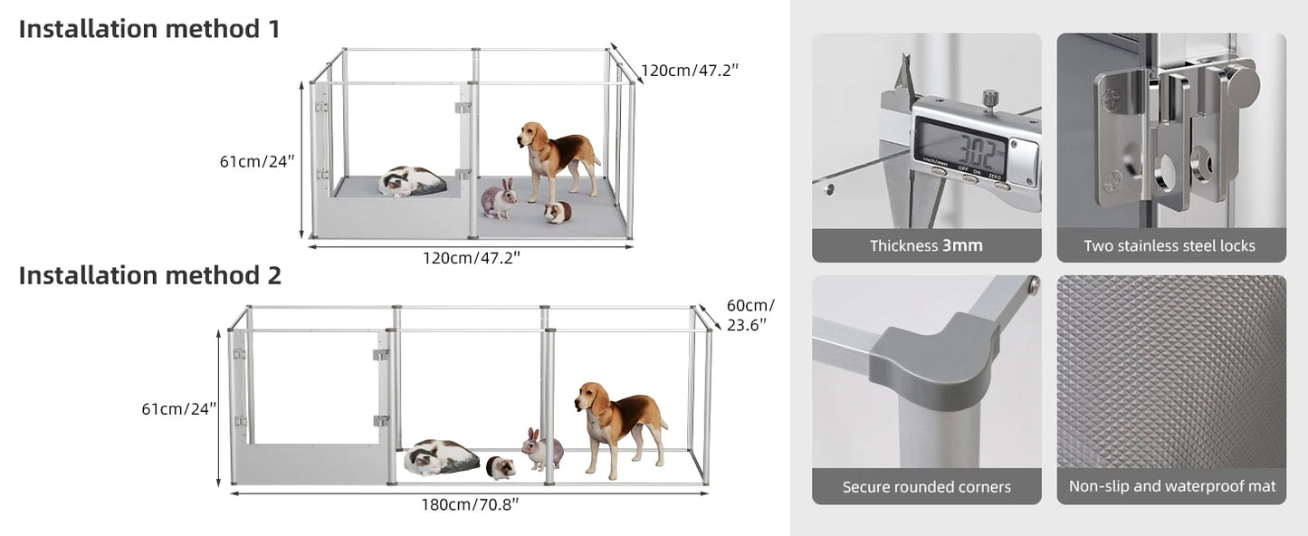 Extra Large Dog Playpen Acrylic Enclosure Pet Animal Bunny Ferrets Dog Fence Cage Whelping Box with Waterproof Fertility Pad