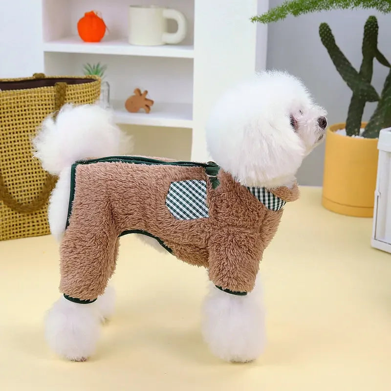 Towable Pet Jumpsuit with Buckle Winter Warm Puppy Dog Suit Clothes for Small Dogs Yorkshire Shih Tzu Overalls Clothing