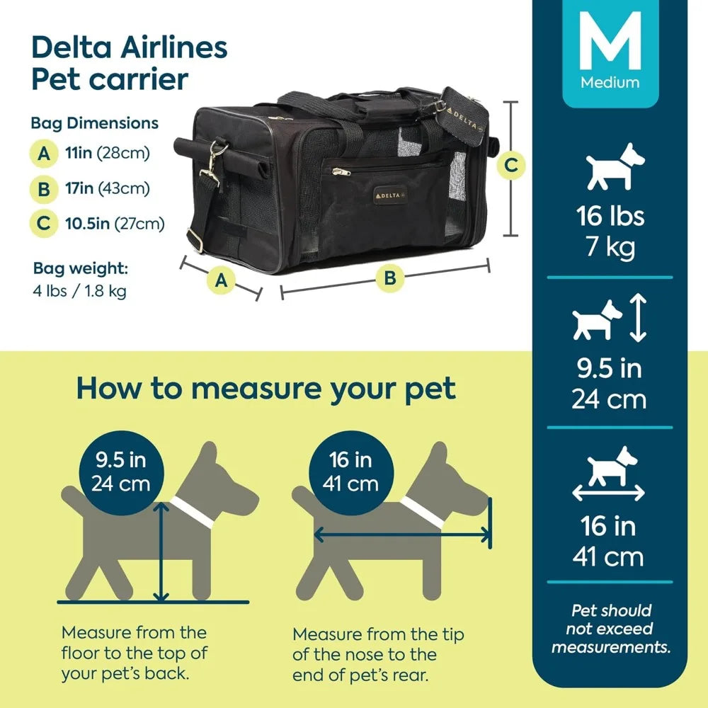 Airline Approved Medium Pet Carrier, Black Sherpa Travel Bag for Dogs & Cats On Board
