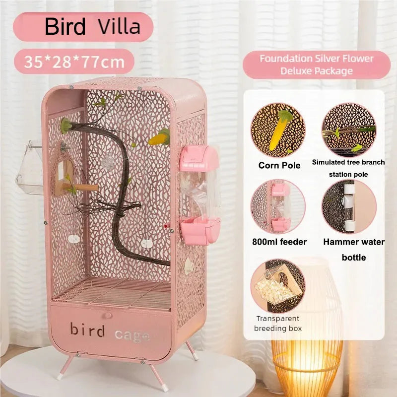 New bird cage parrot bird cage panoramic acrylic cage splash proof viewing flying cloud villa home birdcage display cage