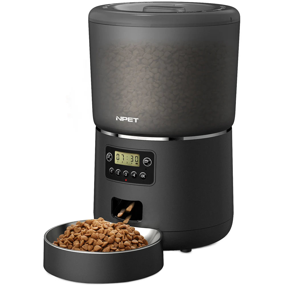 NPET 4L Automatic smart pet feeder for cats & dogs multiple pets with stainless steel bowl Customize healthy food 1-9 portions