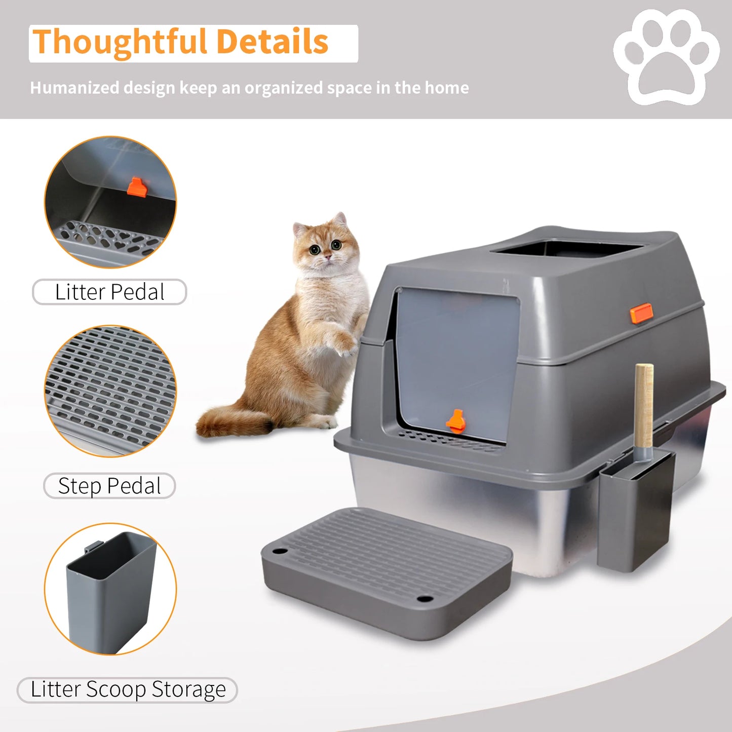 4-Style Cat Litter Box with Lid Large Kitty Litter Box Enclosed with High Sided Enclosure Scoop Non-Sticky
