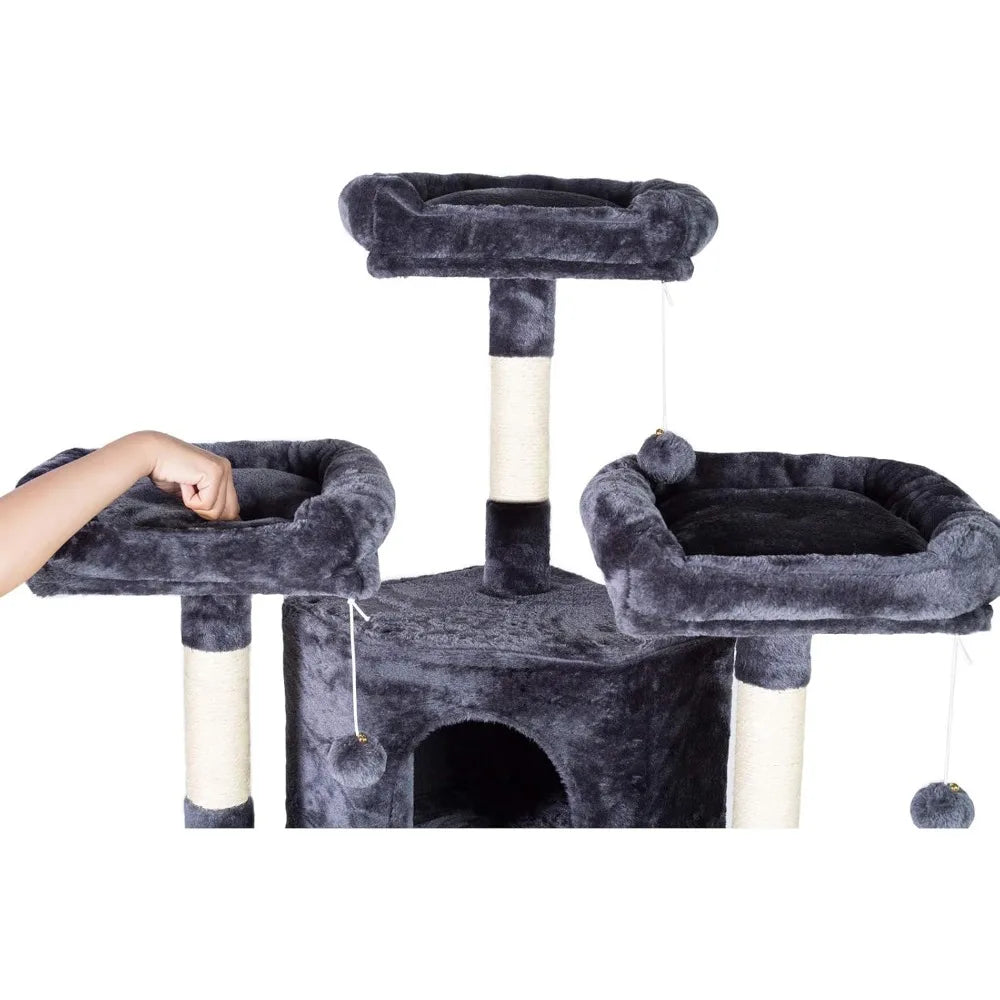 Cat Tower with Caves, Cozy Perches, Scratching Posts, Activity Center Stable for Kitten/Big Cat