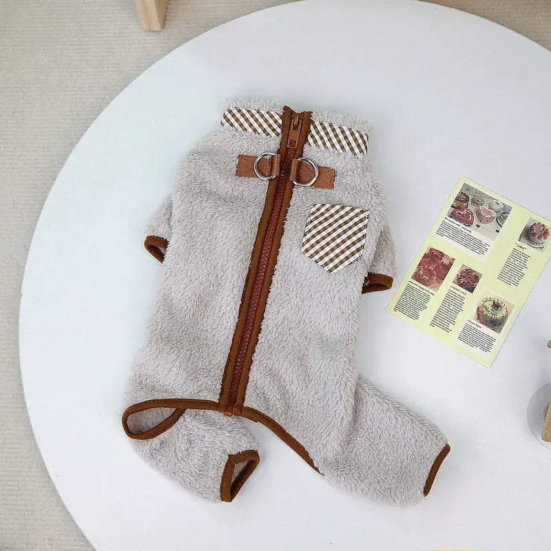 Towable Pet Jumpsuit with Buckle Winter Warm Puppy Dog Suit Clothes for Small Dogs Yorkshire Shih Tzu Overalls Clothing