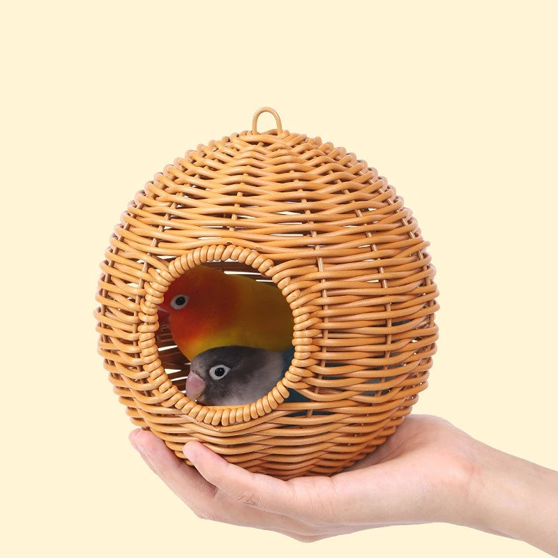 Bird Nest Fake Grass Handwoven Bird Cage House Parrot Canary Lovebird Parakeet Cockatiel Hatching Bird Hut