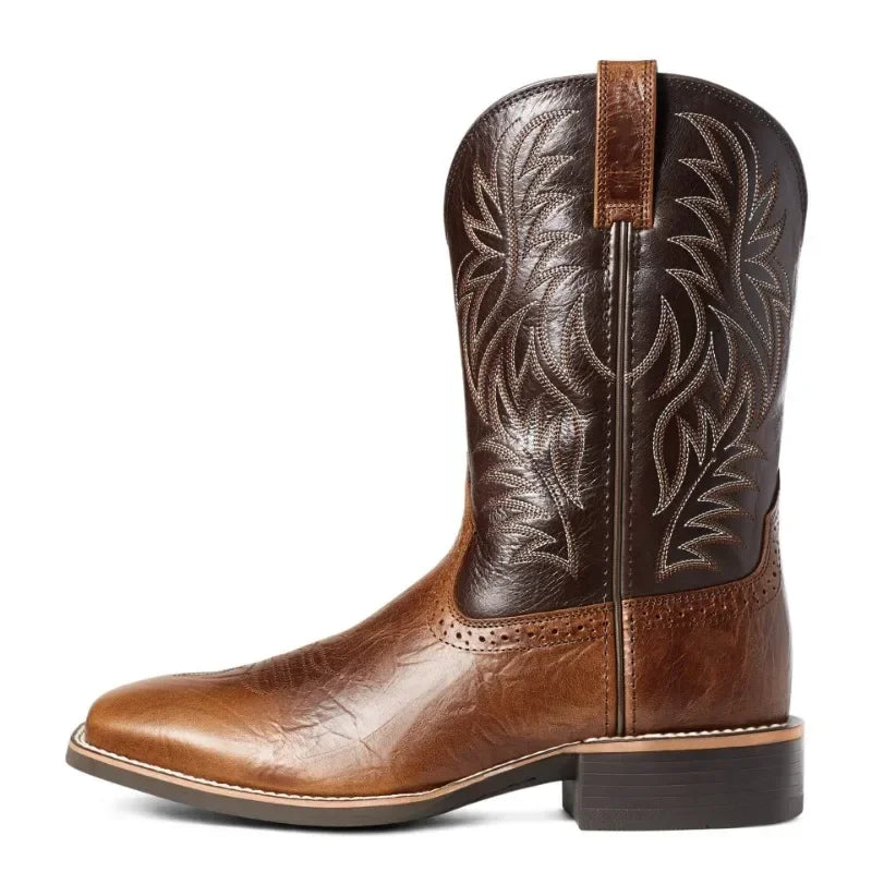 Men High Boots Embroidery Retro Handmade Men's Boots Western Cowboy Boot Pointed Toe Boots Hand Stitching Outdoor Men's Shoes