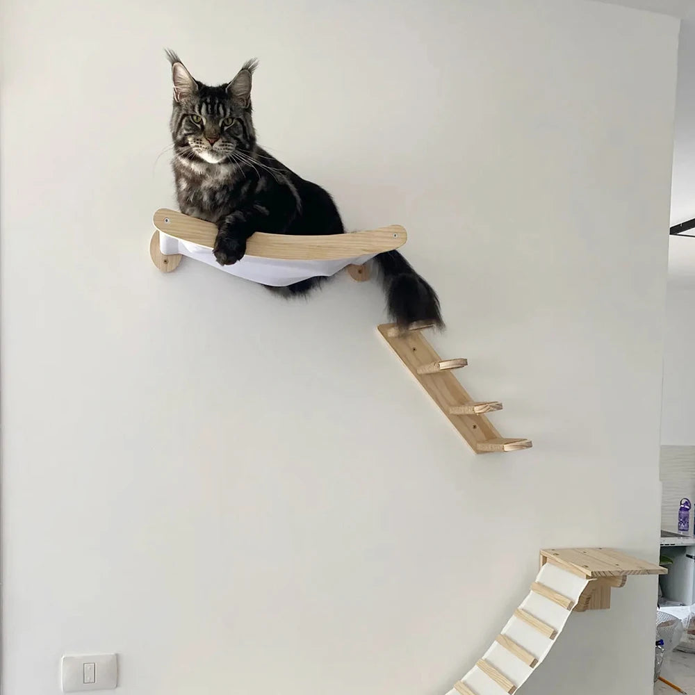 Cat Hammock and Stairway with Sisal Rope Wall Mounted Climbing Shelf Scratching Grinding Claws for Kitten Cats Furniture