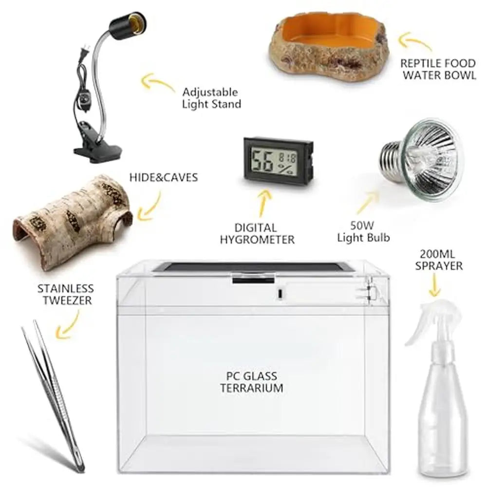 Reptile Terrarium PC Tank Starter Kit 15.6x8x10 inch Anti Breakage Amphibians Habitat Ventilation Kit Starter Accessories