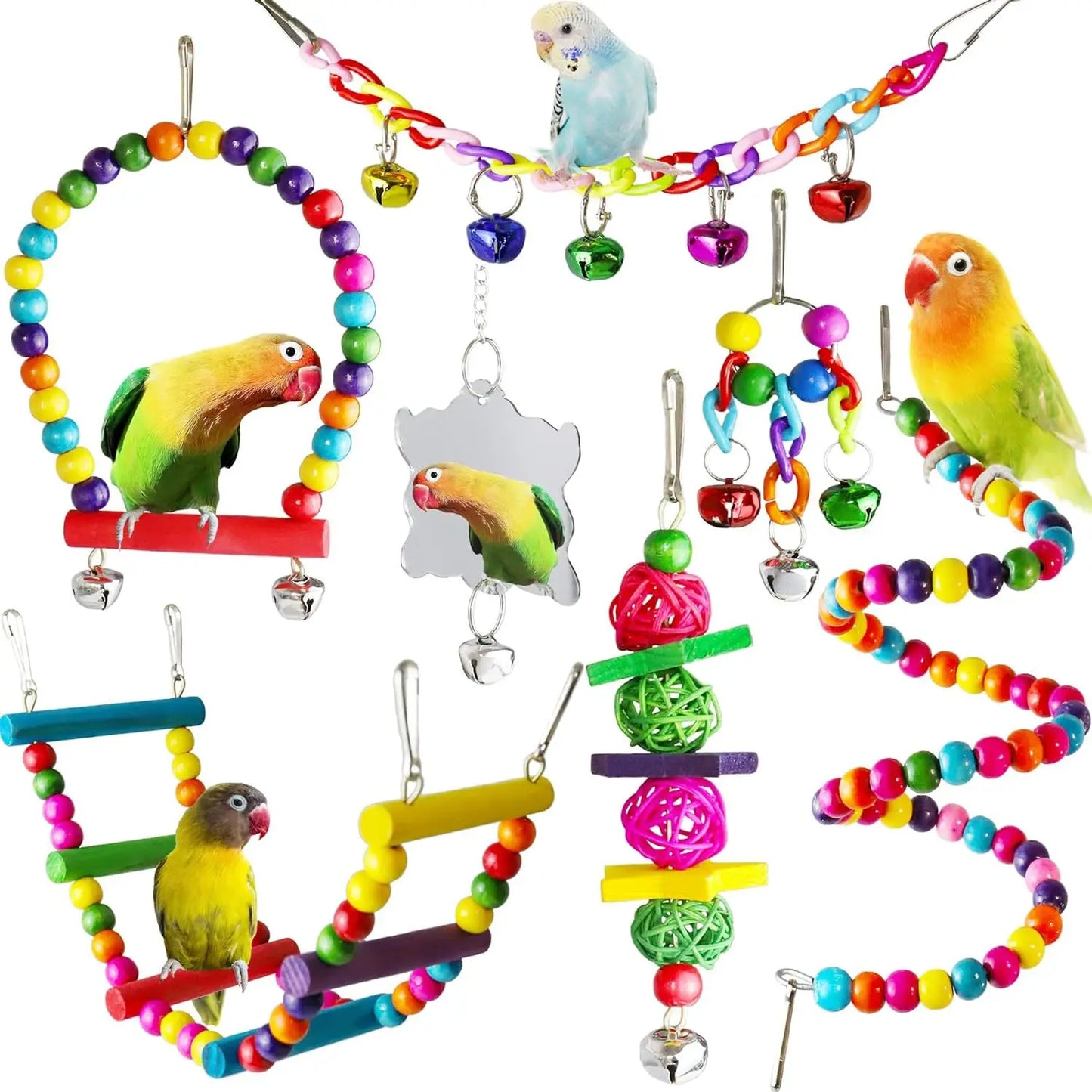 Bird and Parrot Toys Swing Bird Cage Decoration Mirror Staircase Wind Chimes Bird Accessories Toys for Birds