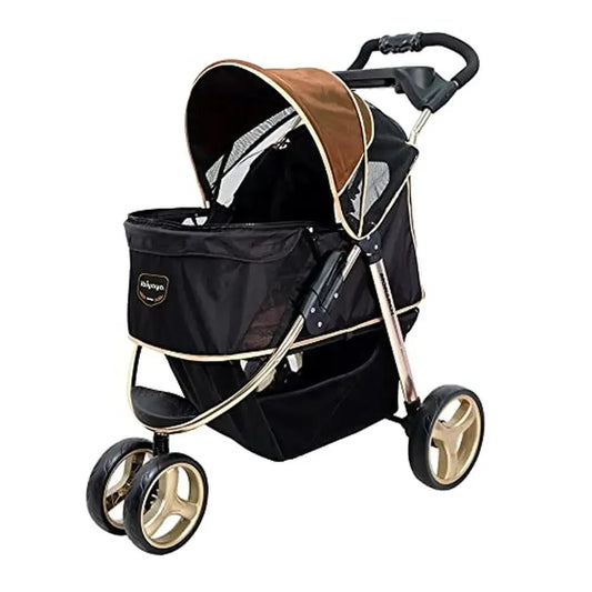 Foldable Aluminum Three Wheeled Pet Stroller Medium and Small Pets Lightweight with Storage and Mesh Ventilation Ergonomic Handles