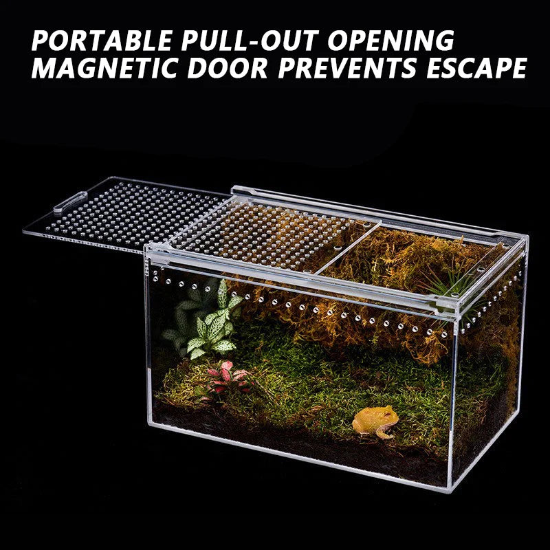 Reptile Anti-Escape Breeding Box Acrylic Transparent Breathable Amphibian Tank for Turtle Spider Lizard Snake Frog Reptiles Cage