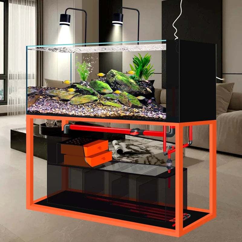 yjq native stream tank ultra-white glass side overflow ecological bottom filter fish tank living room aquarium